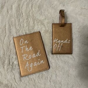 rose gold leather passport holder and luggage tag set